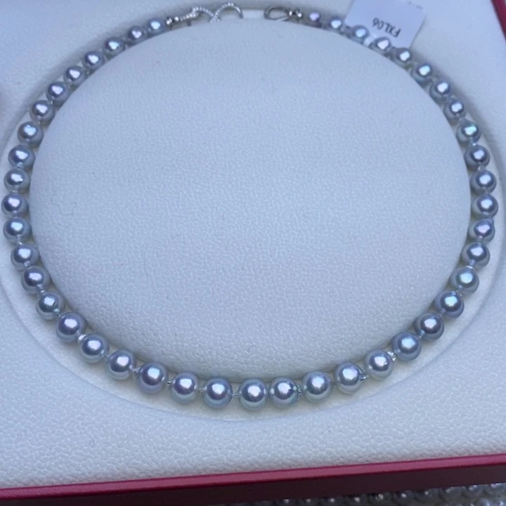 海水珍珠银S925镶嵌颈饰43cm 7.5-8mm