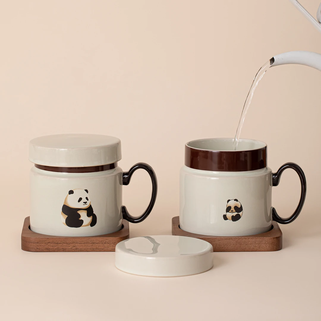 2025新款创意可爱熊猫茶杯陶瓷带盖马克杯个人专用办公杯喝茶杯子