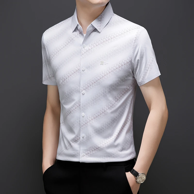老爷车轻奢男士夏季短袖奢华风免烫衬衫高档衬衣商务男装轻奢潮流