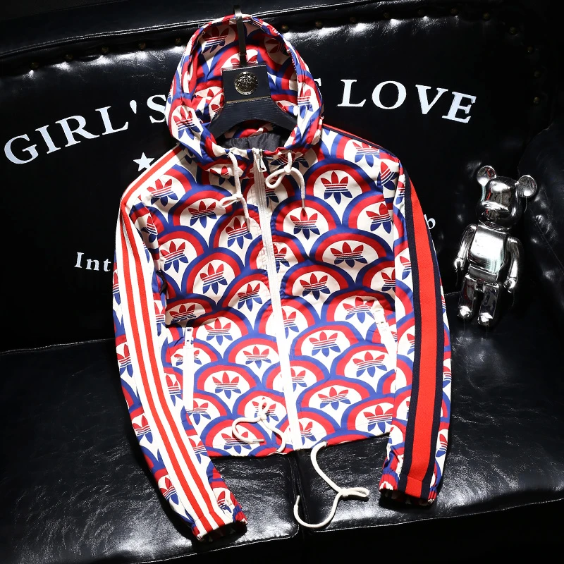 TERINELO/黛芮奈勒轻奢时尚拼色印花连帽夹克男士秋季新款潮牌修