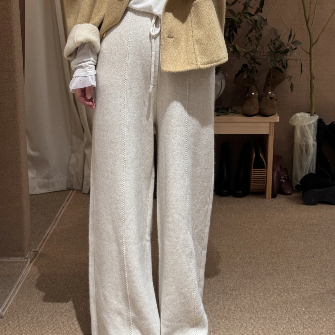 绒里绒面～高品质浣熊绒垂坠羊毛裤慵懒风阔腿裤长裤