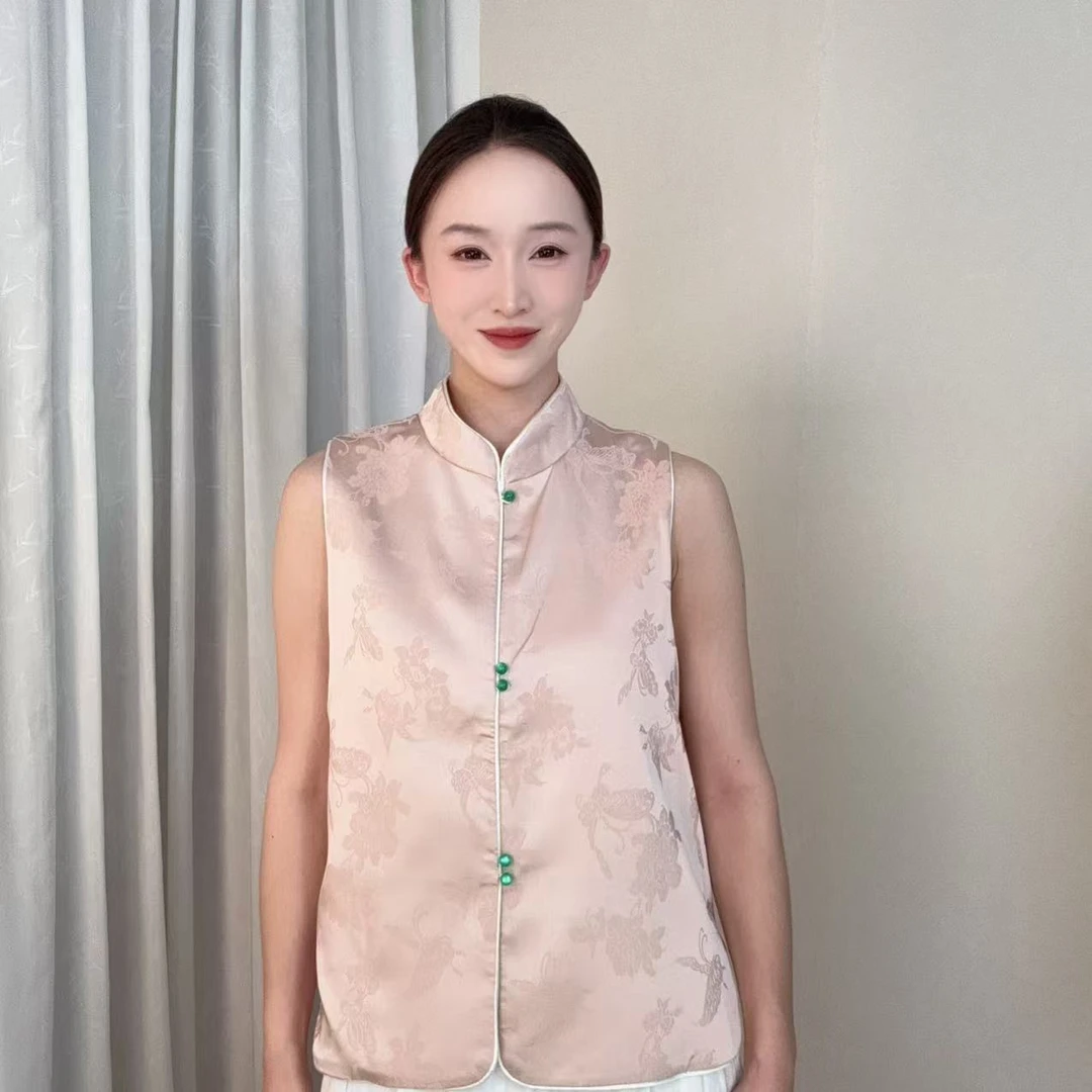 【粉黛】2025夏季薄款提花新中式国风马甲-SXW
