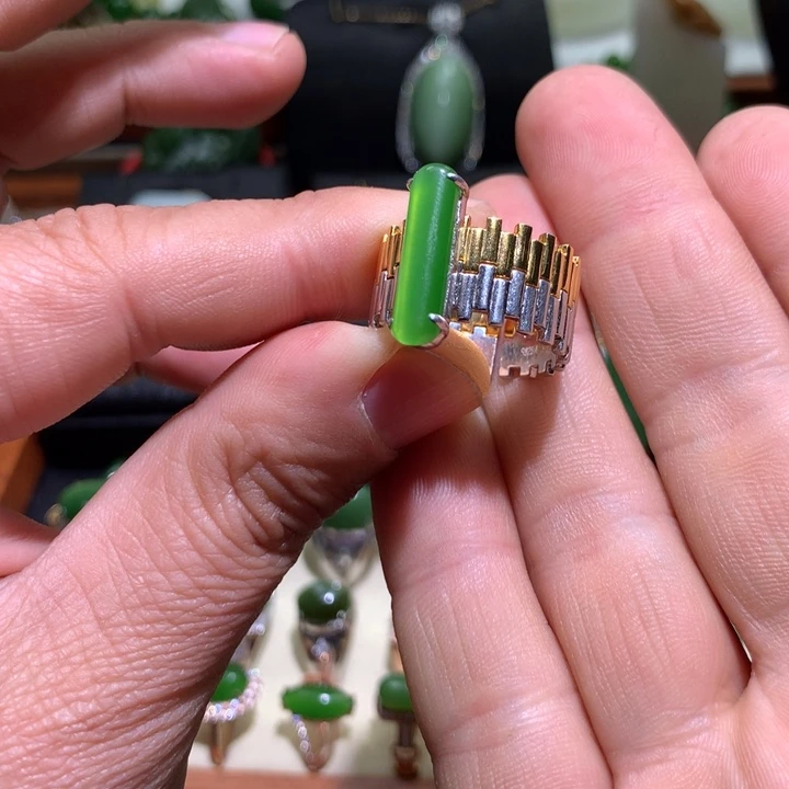 和田玉戒指银S925镶嵌