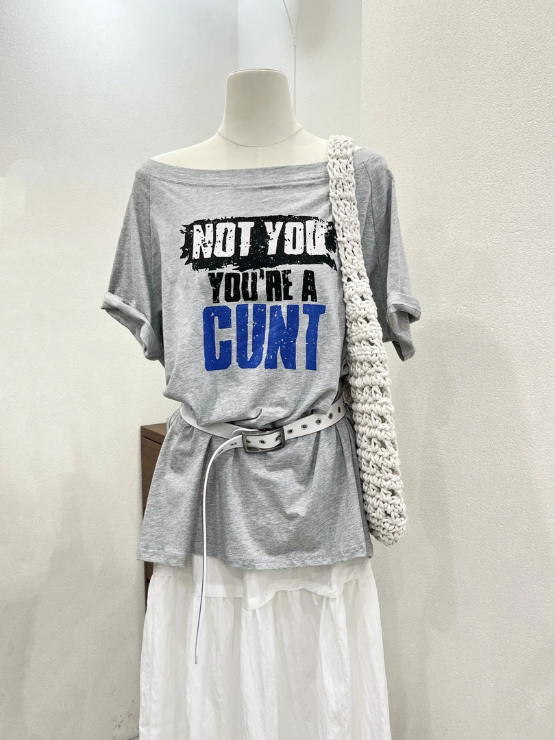 温柔瑶-Eleven#美式字母印花潮流一字领短袖#1701