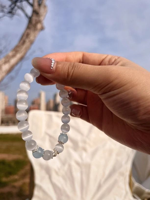 合成金属玻璃手链 星星猫眼石手链女ins小众设计弹性手串