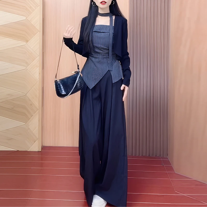 又酷又飒穿搭套装早秋韩系时尚洋气休闲工装外套背心阔腿裤三件套