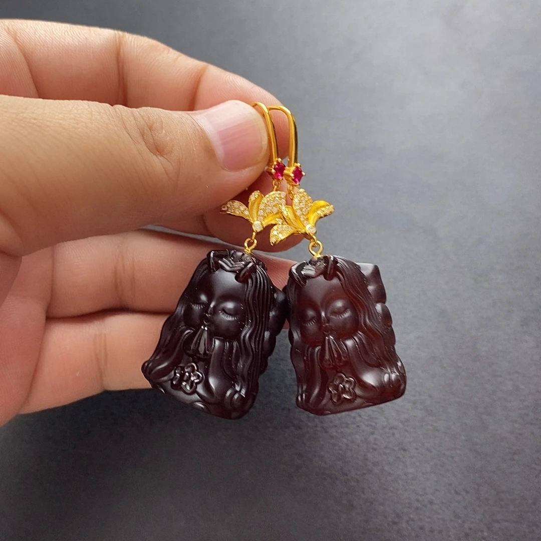 如***）琥珀未镶嵌裸石耳坠