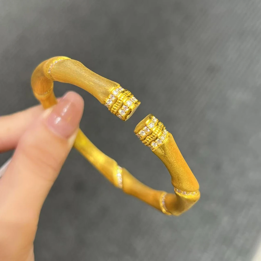 【新美源】足金999 镶嵌工艺 拉丝竹节镯（附加888）