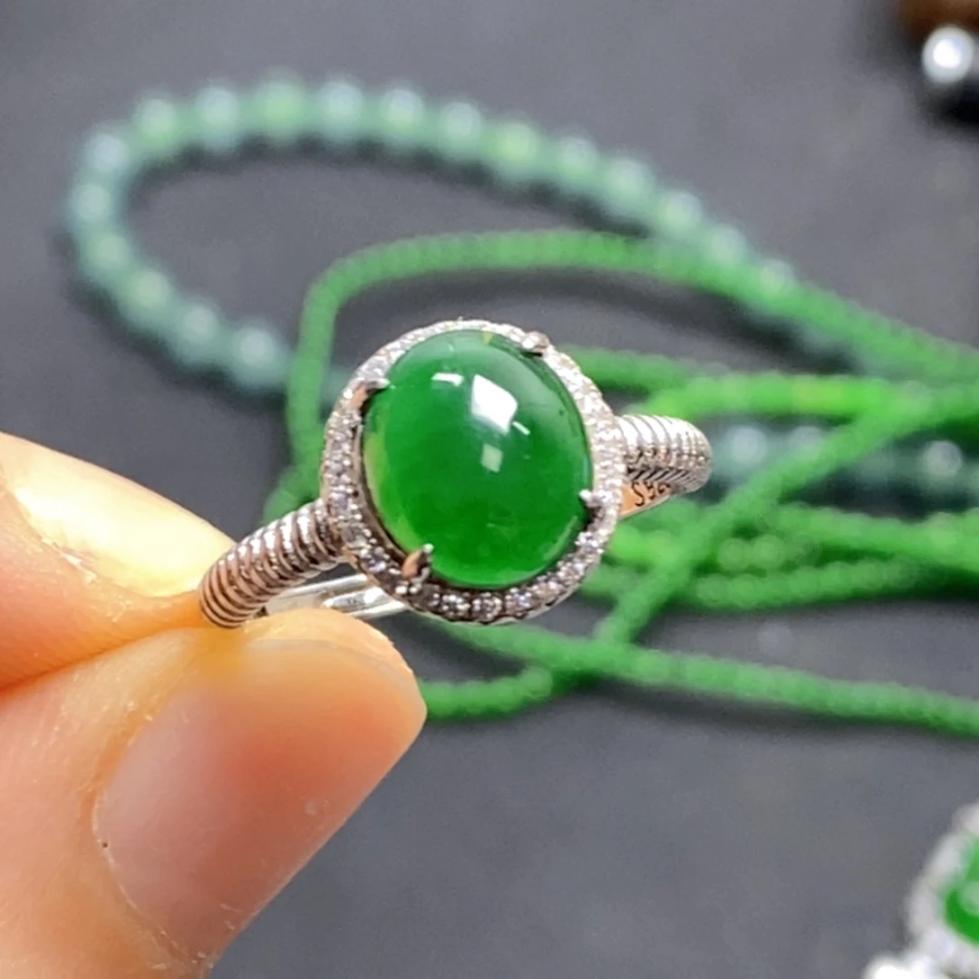 翡翠银S925镶嵌颈饰戒指