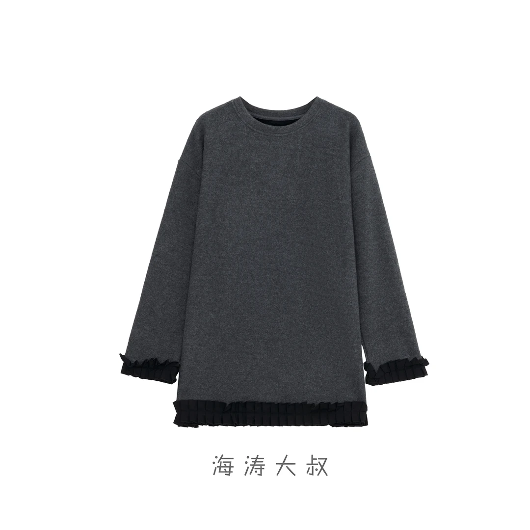 【海涛大叔】拼接蕾丝慵懒风加绒卫衣MJA660