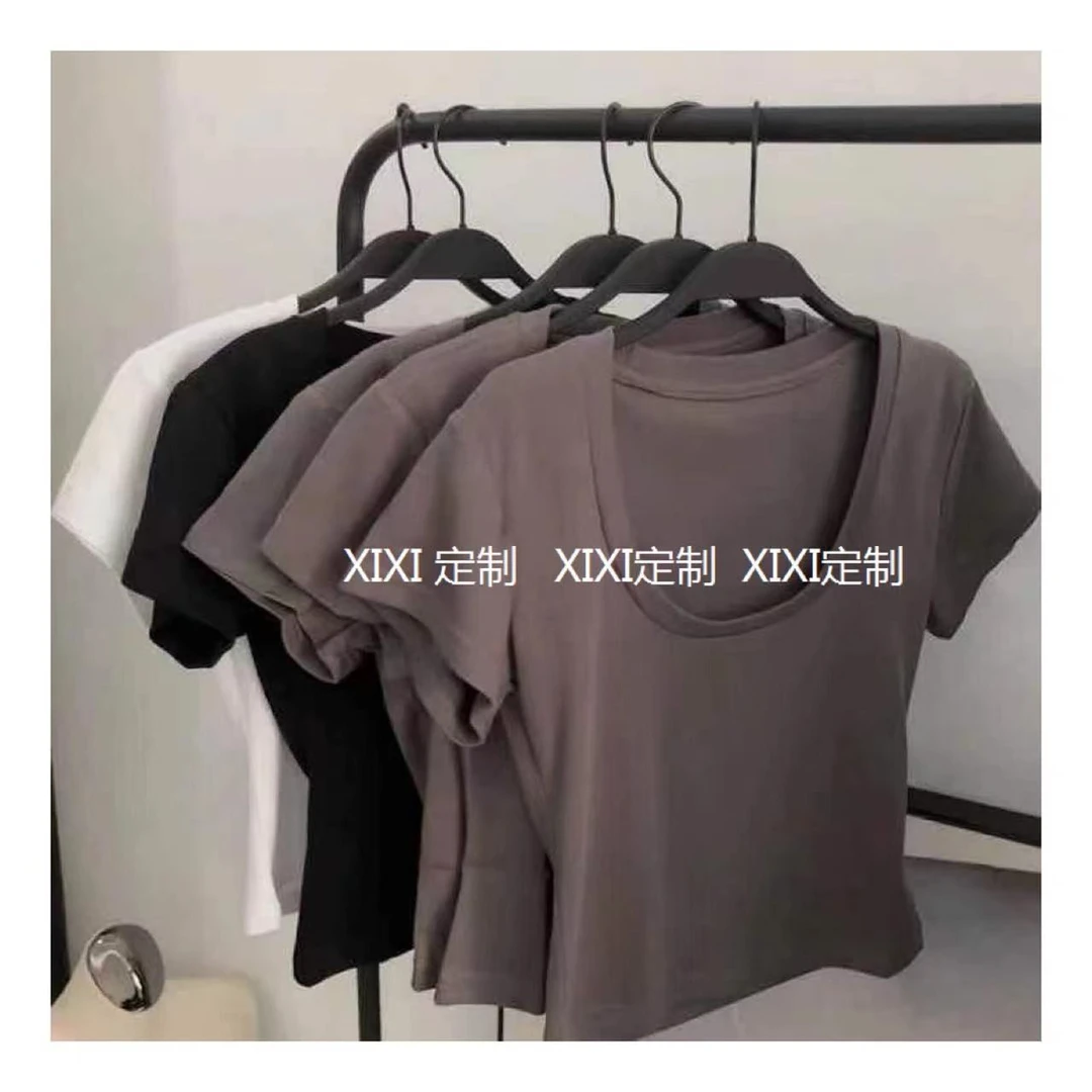 清  [锁骨T] 自制款显瘦锁骨领短袖 #8989