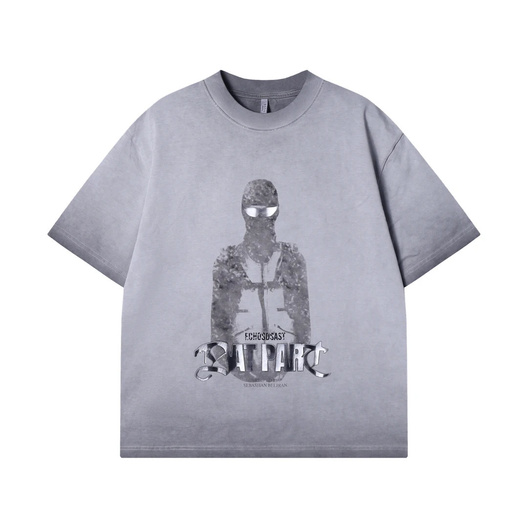 夏季高级感新款美式嘻哈人像印花字母圆领短袖T恤百搭痞帅上衣