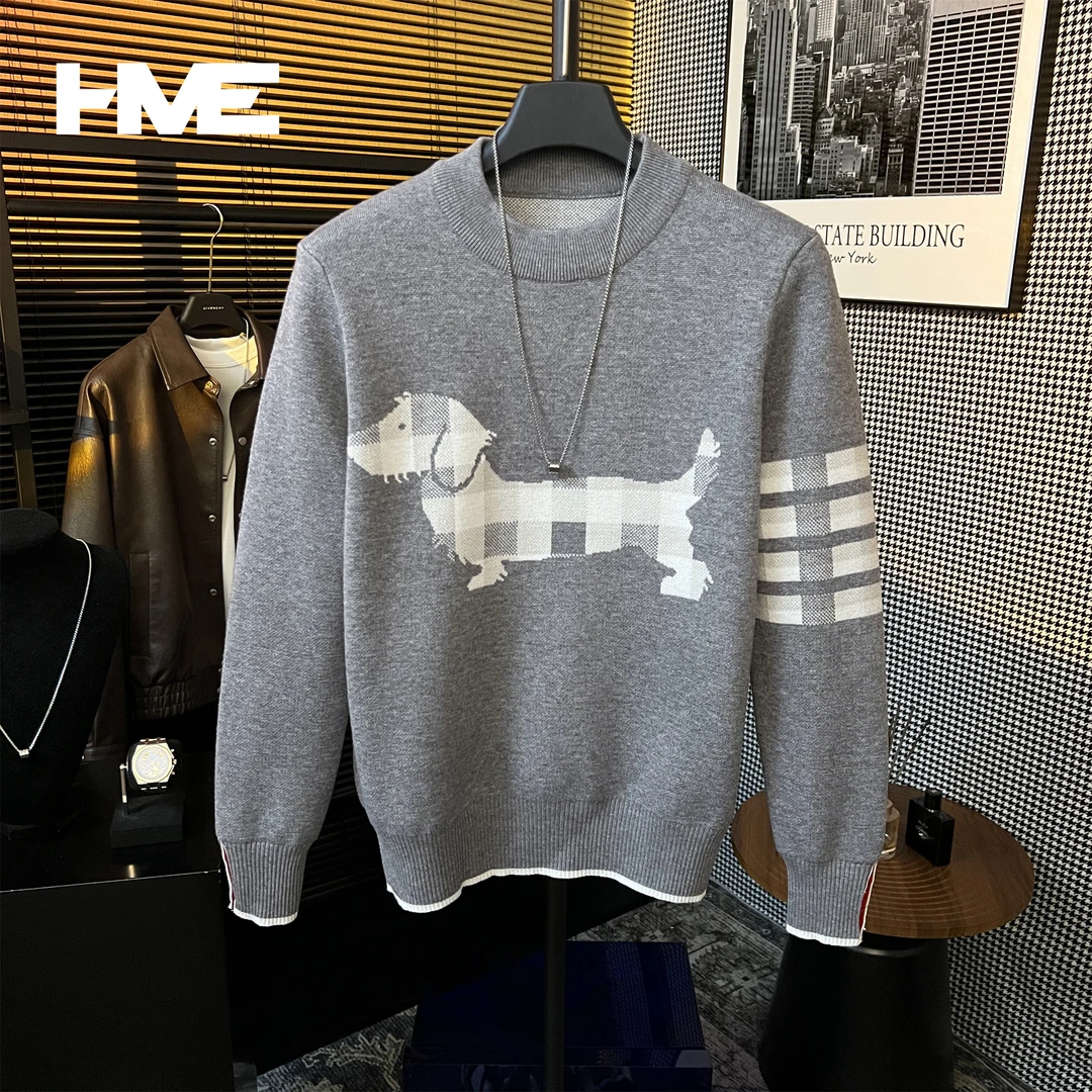 【HMEYAO】【重磅格纹小狗毛衣】原创定制撞色时尚百搭针织衫毛衣