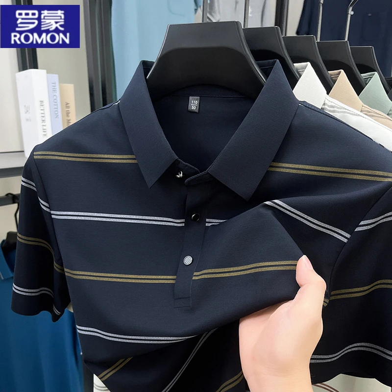 罗蒙夏季新款翻领短袖T恤宽松男装休闲商务半袖体恤奢侈品polo衫
