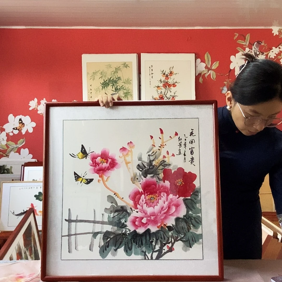 国画手写手绘带框包邮62✖️62国画作品