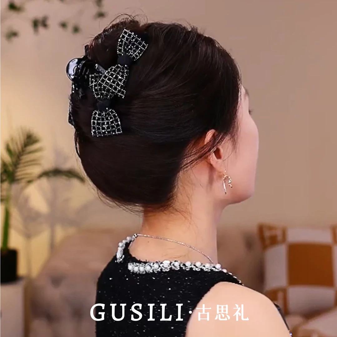 【现货专区 — 知岚】古思礼法式抓夹韩系蝴蝶结黑色镶钻鲨鱼夹头饰