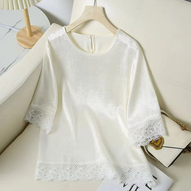 新中式盘扣提花上衣2025夏季新款小衫设计感气质蕾丝衬衣