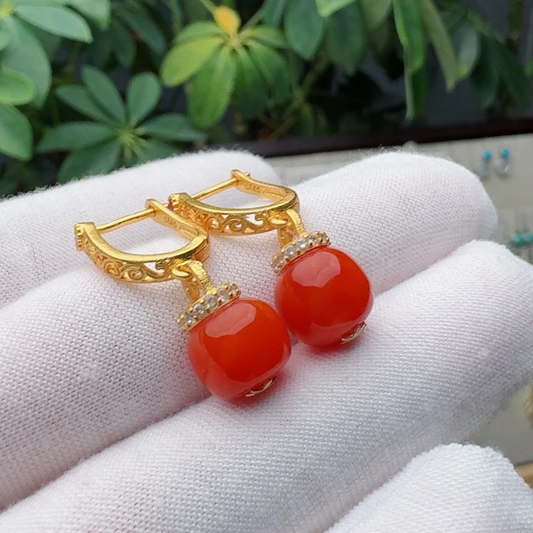 南红玛瑙未镶嵌耳饰耳环