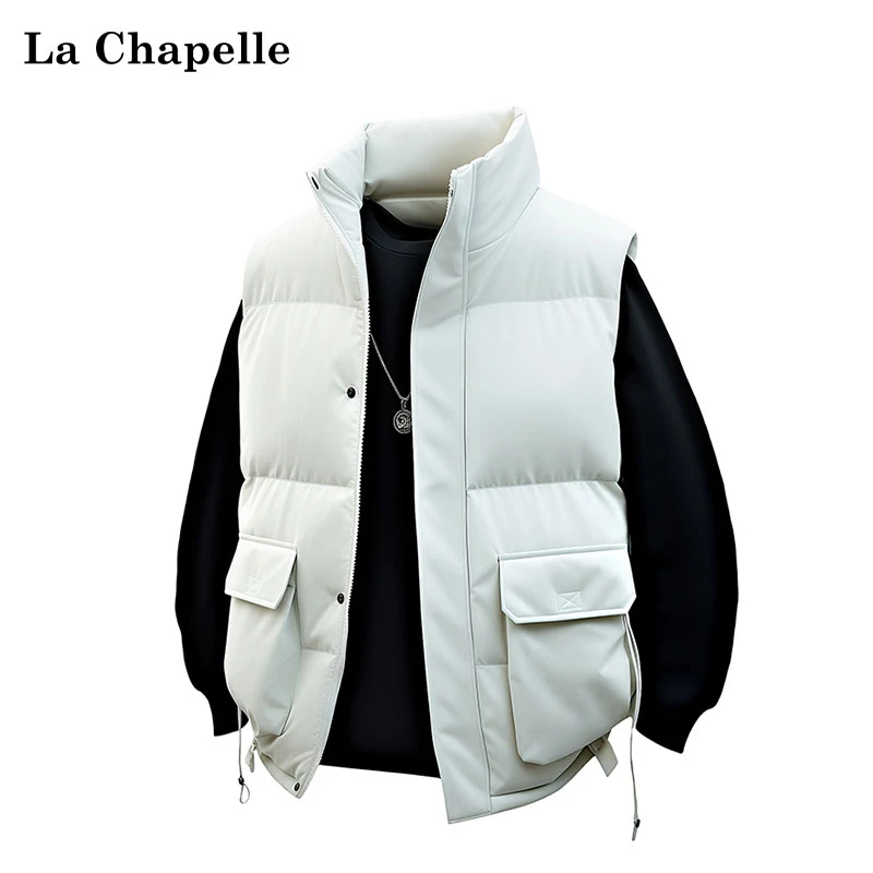 La Chapelle/拉夏贝尔秋冬立领棉衣马甲男纯色大口袋保暖坎肩外套