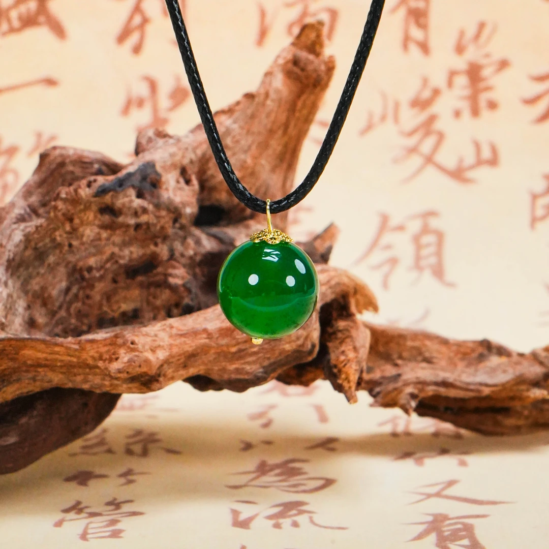 Y-788 天然绿玛瑙圆珠吊坠14mm【配绳】