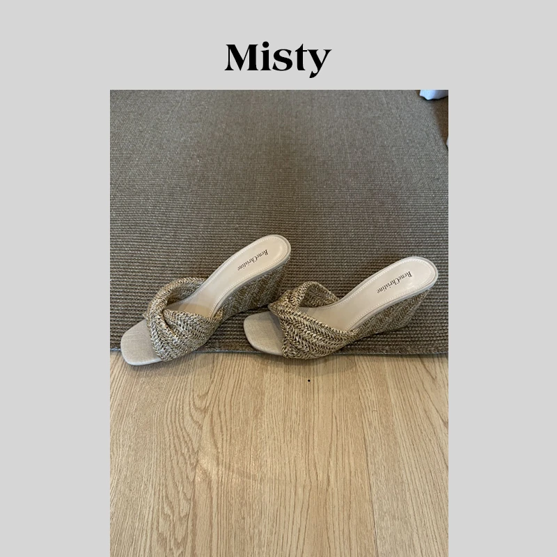 Misty雾屿女鞋|34-40码|8cm|2025爆款百搭高跟编织小扭结凉拖