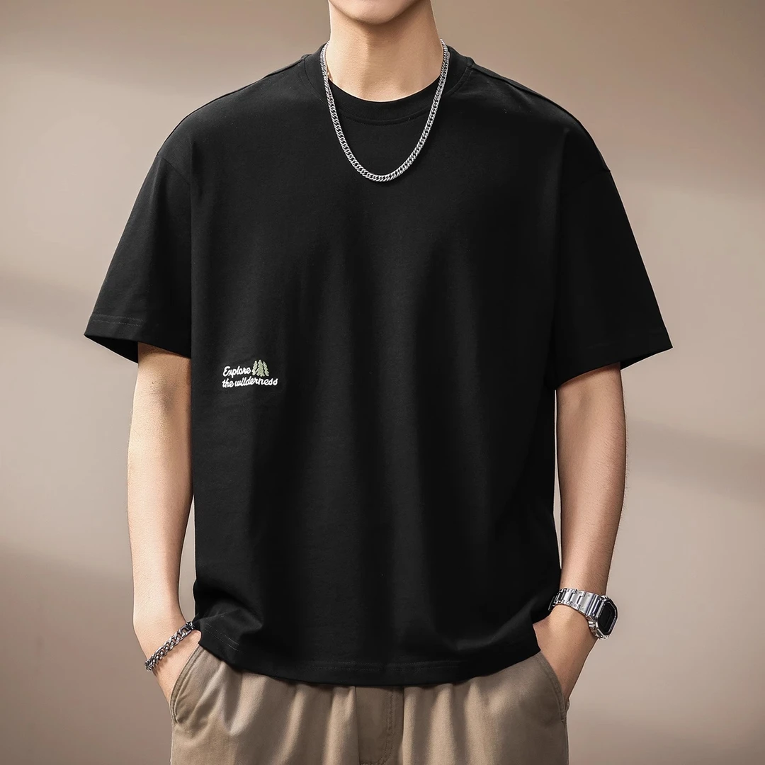 U&PURA高端简约刺绣短袖T恤男夏季新款宽松半袖潮流时尚休闲百搭