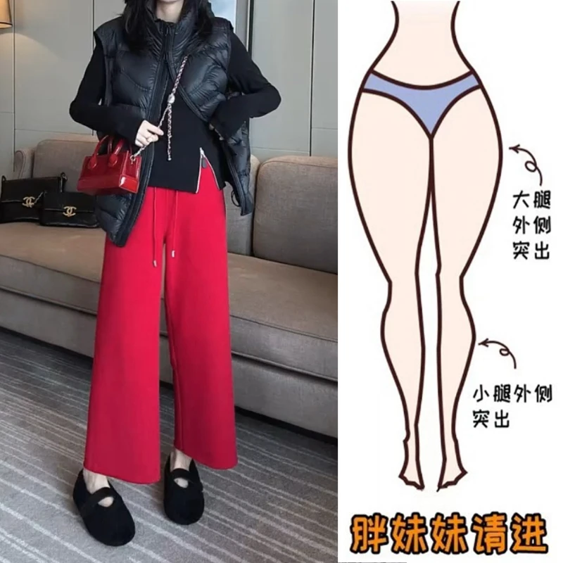 Aimeerosa/艾洛莎2025秋季新款休闲裤女士卫裤显瘦九分直筒阔腿裤