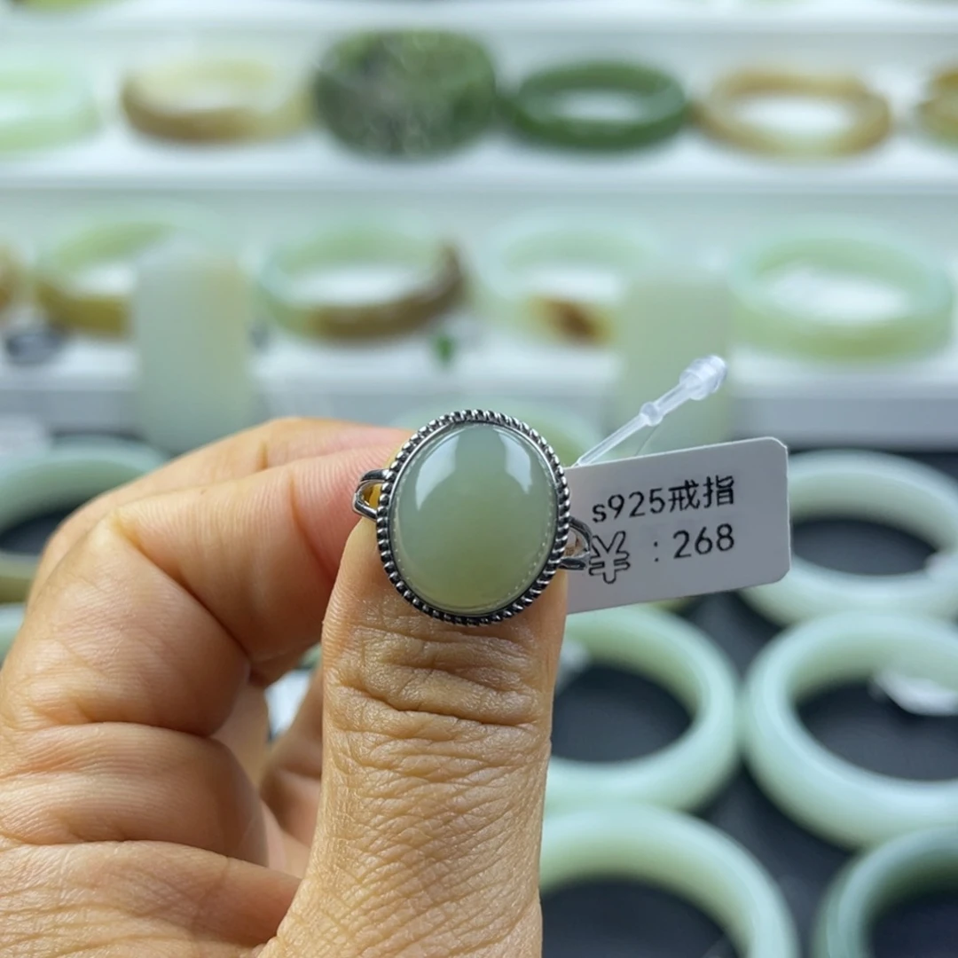 和田玉戒指银S925镶嵌