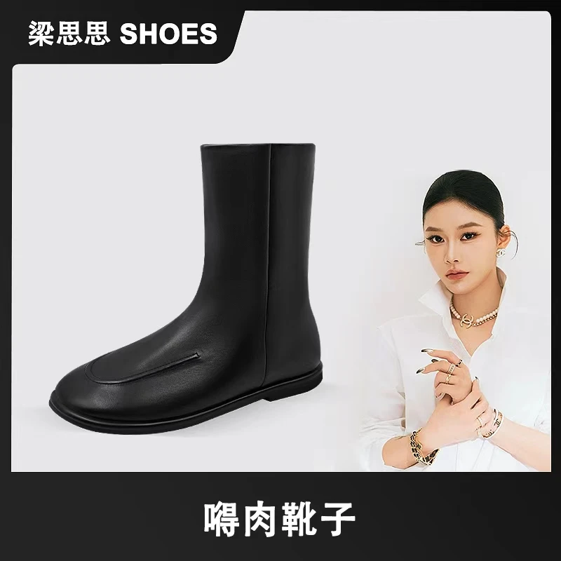【嘚肉靴子】梁思思SHOES2025年冬季新款英伦风厚底百搭靴子-Y16