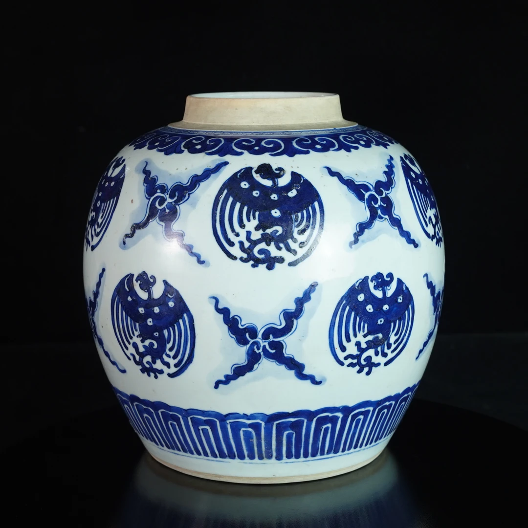 LABC250430001【十竹斋】清乾隆青花团鹤纹赏罐