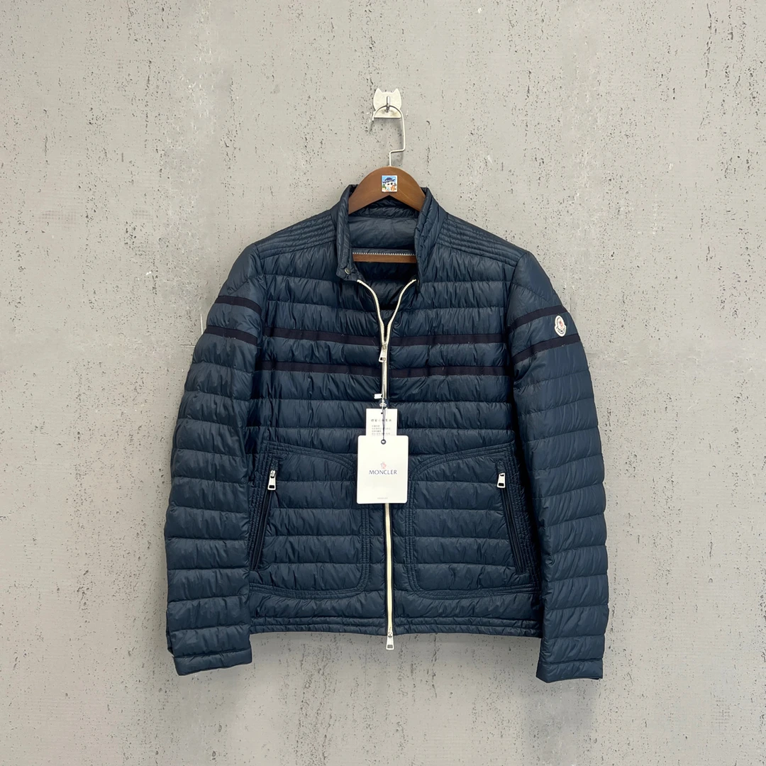 99新 MONCLER moncler蒙口蓝色织带拼接薄款羽绒服4码