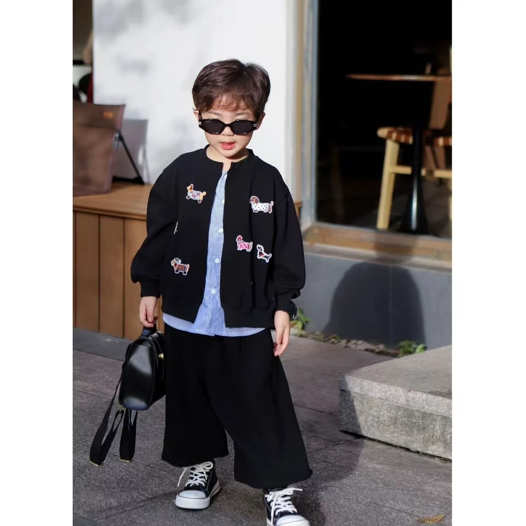 男童春秋套装儿童韩版新款帅气时髦薄款假两件外套休闲灯芯绒裤子
