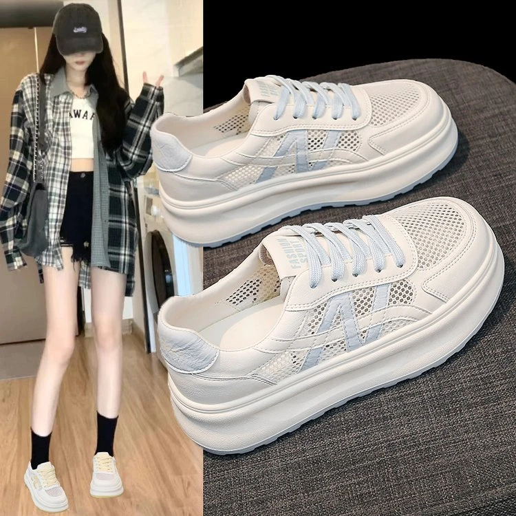 2025夏季网面休闲小白鞋百搭舒适增高鞋子女学生网红休闲鞋S773