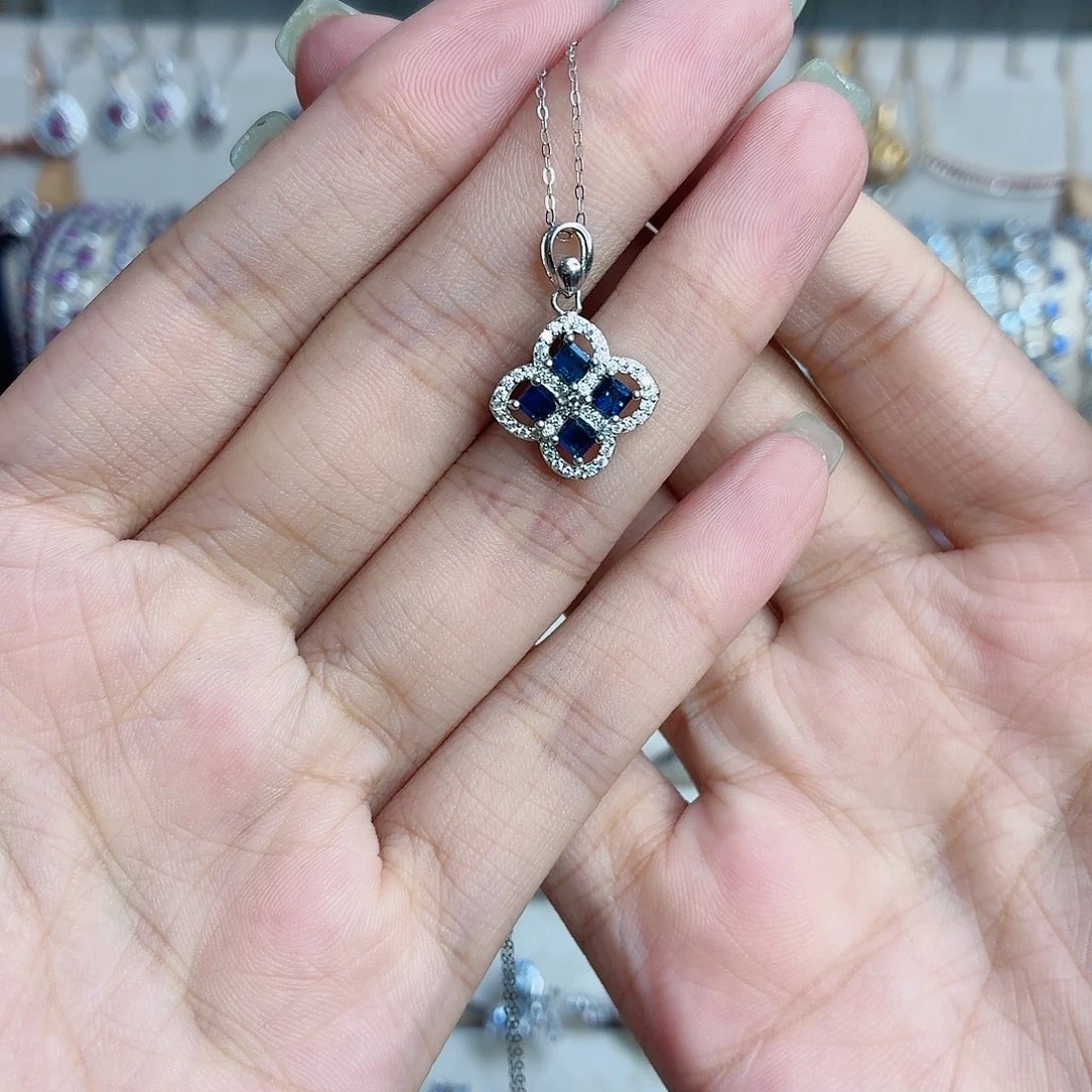 蓝宝石吊坠(赠链)银S925镶嵌