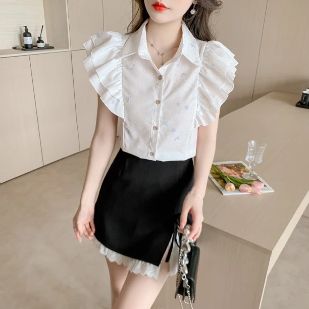 短袖印花衬衫女高级感轻奢减龄洋气2025欧货爆款小衫