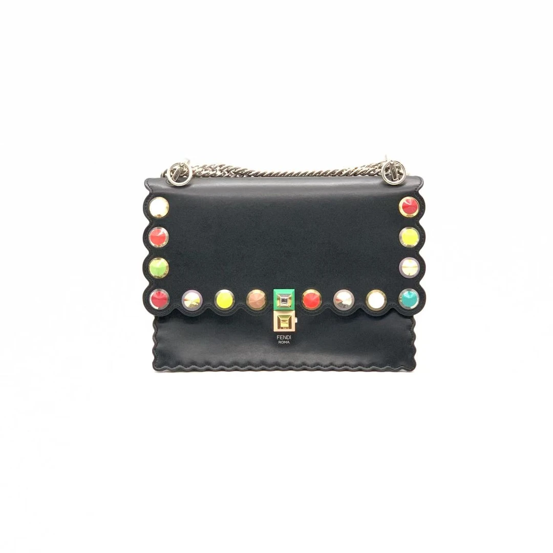 95新 FENDI/芬迪 黑色小怪兽风琴斜跨包