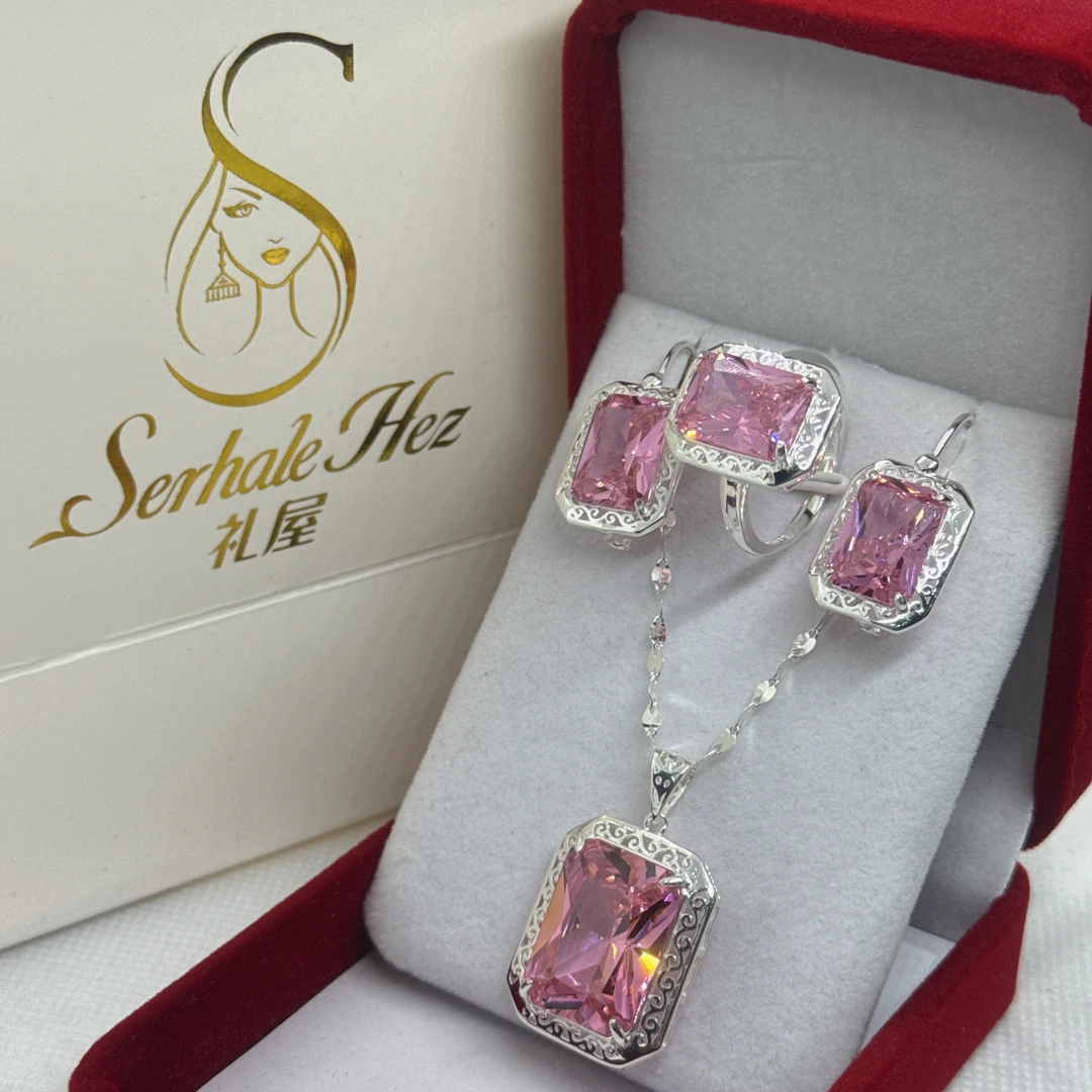 足银银制品 妈妈款纯银三件套项链吊坠耳环戒指精美礼盒礼袋