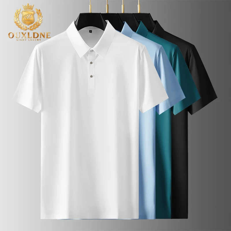 OUXLDNE高端商务polo衫冰丝无痕薄款白色t恤男士短袖夏季翻领上衣