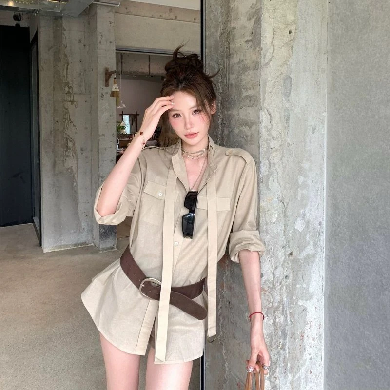 老钱风套装女秋季新款时尚港风复古气质衬衫上衣高腰短裤两件套