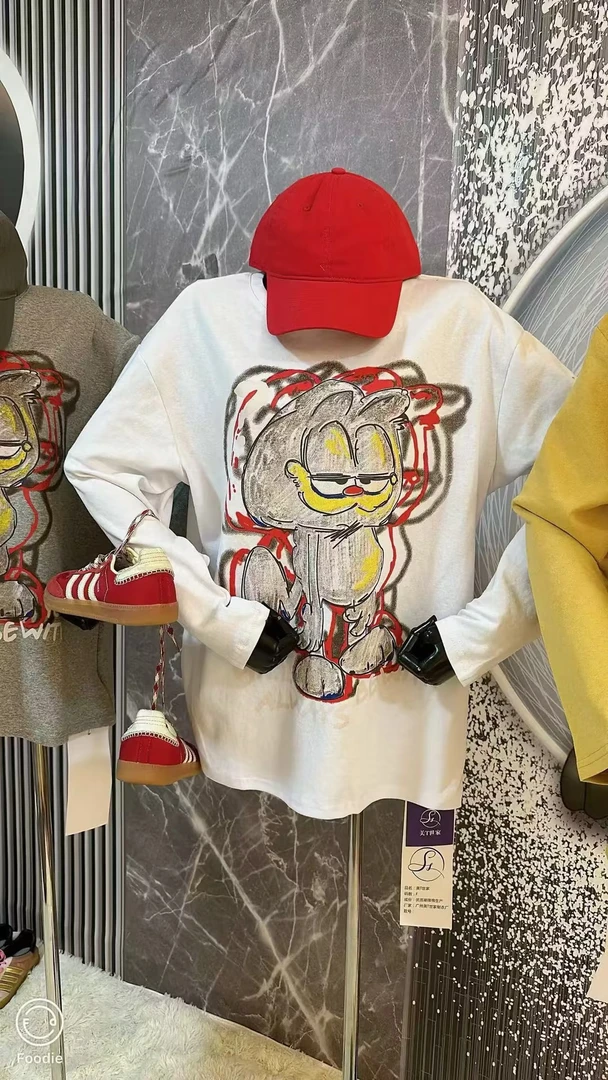 B110  休闲大版长袖t恤女秋季宽松显瘦洋气慵懒风上衣-衣长67