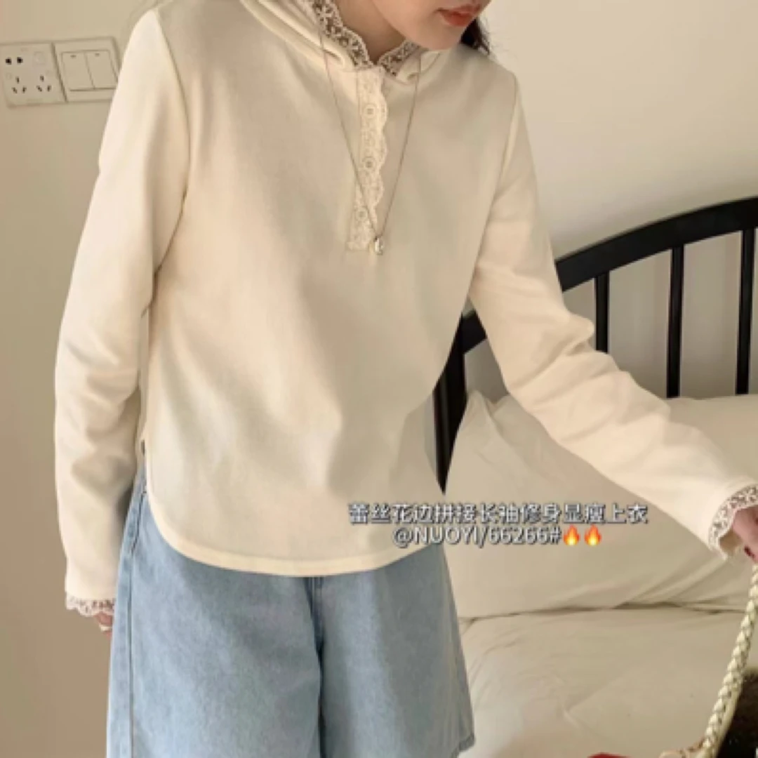 鹿晚家休息短款蕾丝帽衫