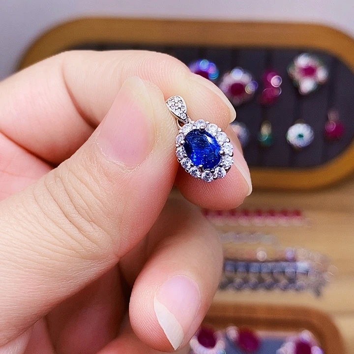 快***光蓝宝石银S925镶嵌颈饰