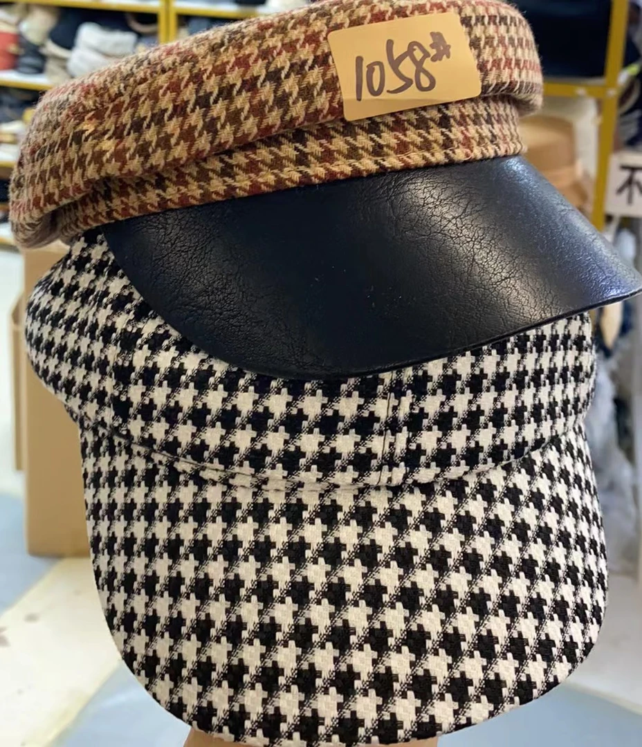 1058#千鸟格休闲布军帽