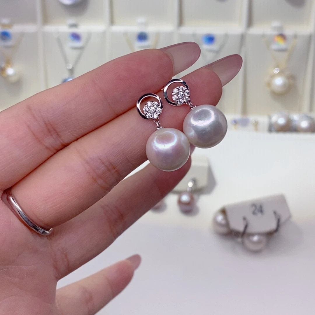 银S925镶嵌淡水珍珠耳饰