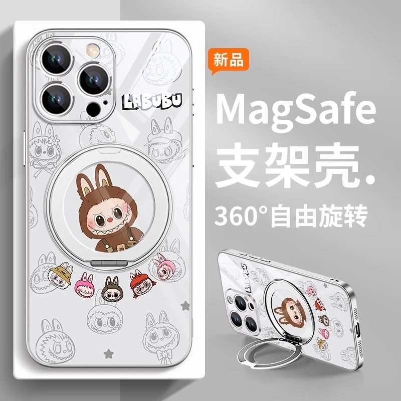 labubu玩偶公仔适用苹果16磁吸手机壳15p华为mate70/60支架pura70