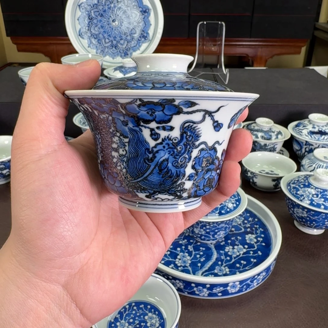 龙穿万花马蹄盖碗羿器窑
