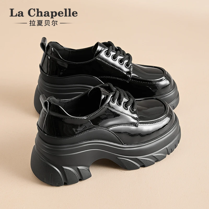 拉夏贝尔时尚百搭小皮鞋圆头厚底增高一脚蹬玛丽珍小皮鞋单鞋女鞋