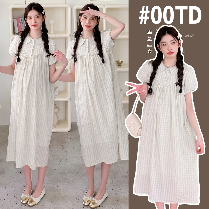 孕妇夏装2025夏季法式孕妇裙气质学院风格纹POLO领连衣裙中长款潮