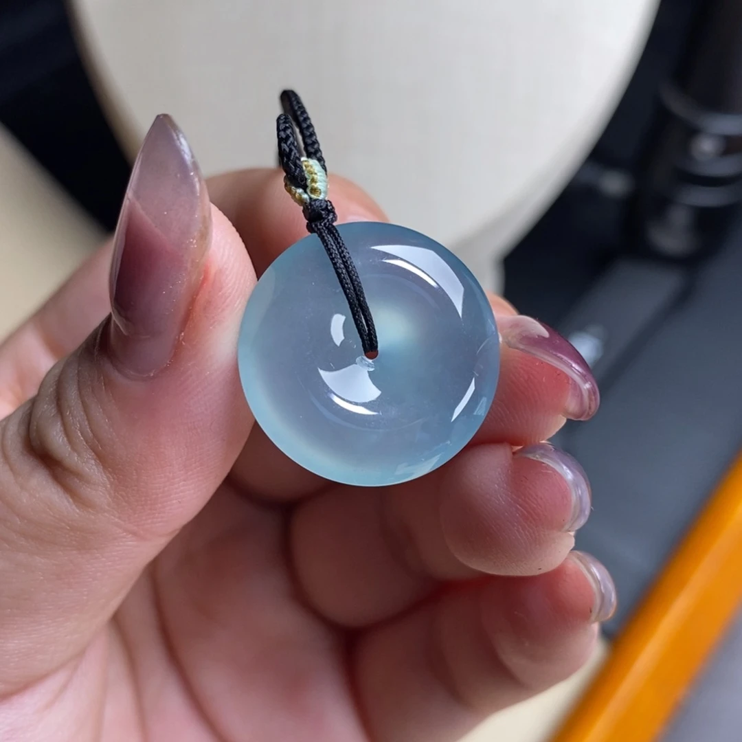 翡翠未镶嵌颈饰高冰海水蓝纯净起胶深邃质感平安扣吊坠
