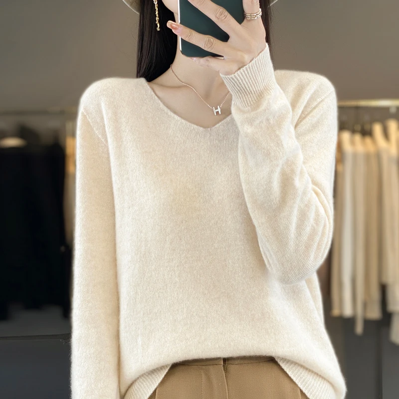 【100纯羊毛】MDS812一线成衣无缝一体V领羊毛衫时尚显瘦百搭针织衫